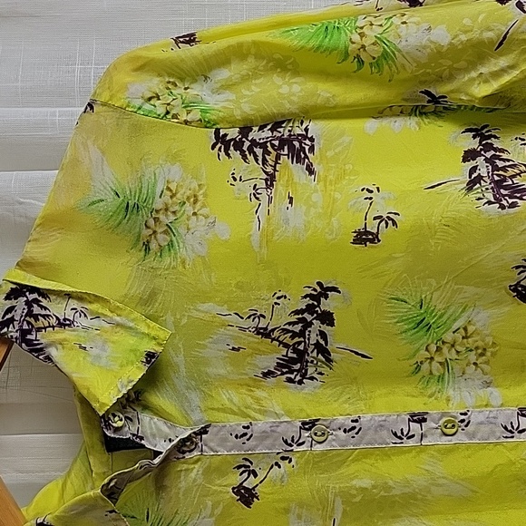Johnny Was Silk Chartreuse Floral Long Sleeve Shirt Size M - Picture 4 of 10